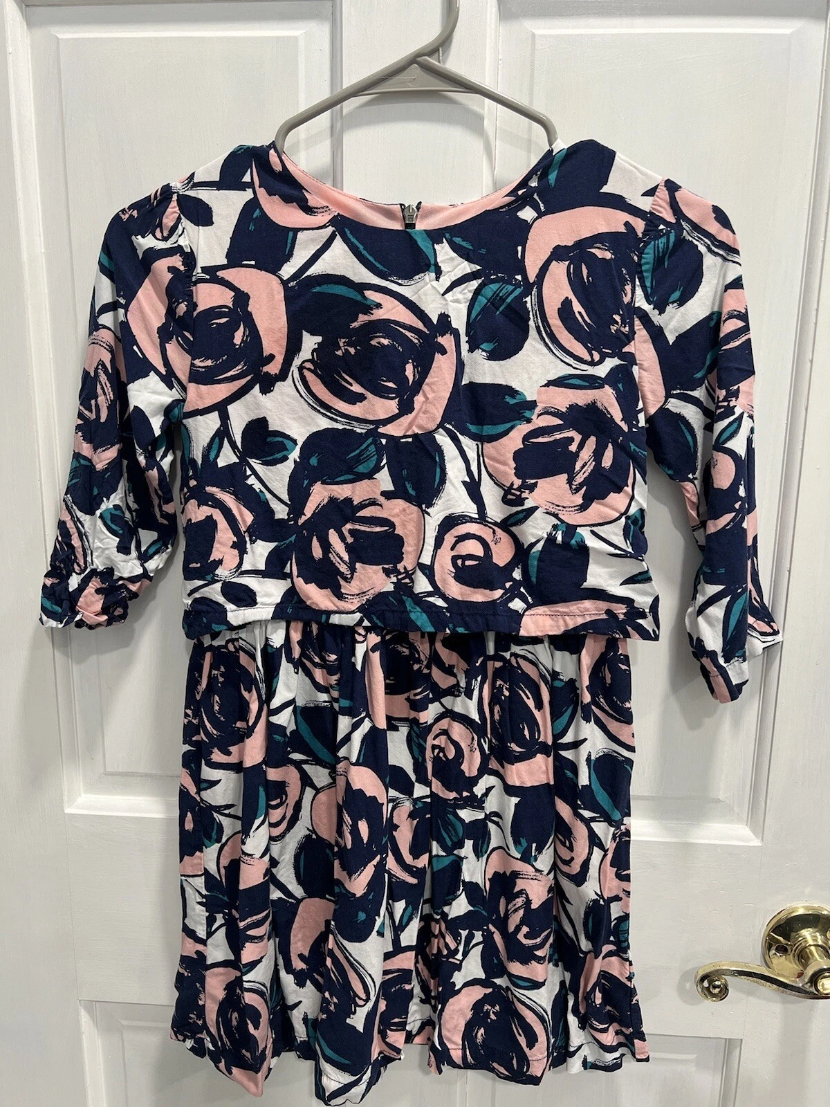 GAP KIDS Floral Pink White Formal 3/4 Sleeve Zip Dress SIZE MEDIUM 8-10 PreLoved
