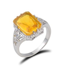Elegant 925 Sterling Silver Yellow Citrine Topaz Wedding Engagement Ring Size 9