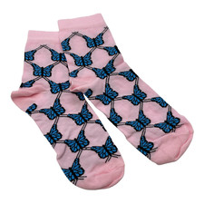 ASOS DESIGN Women's Pink and Blue Butterfly Ankle Socks Size 6-10