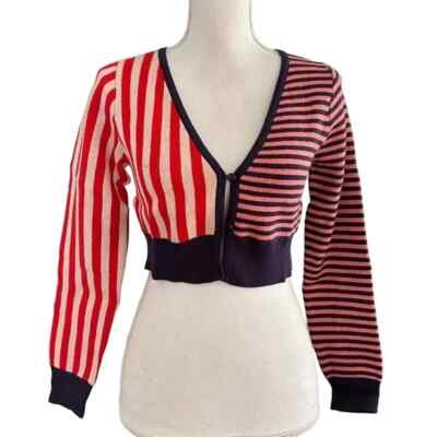 Wild Fable Womens Cropped Button Down Cardigan Sweater Red Striped Sz XS NEW