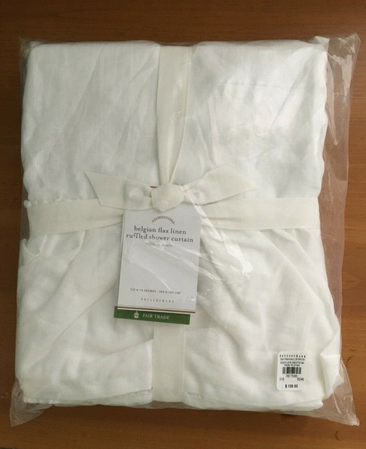 Pottery Barn Belgian Flax Linen Hemstitch Shower Curtain White For