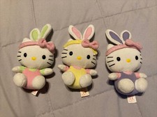 Set Of 3 Ty Beanie Hello Kitty Plush Easter Pink Yellow Purple Bunny Ears 6”