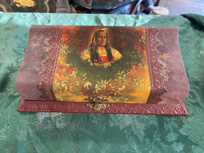 Victorian Celluloid Dresser Box with Native American Image