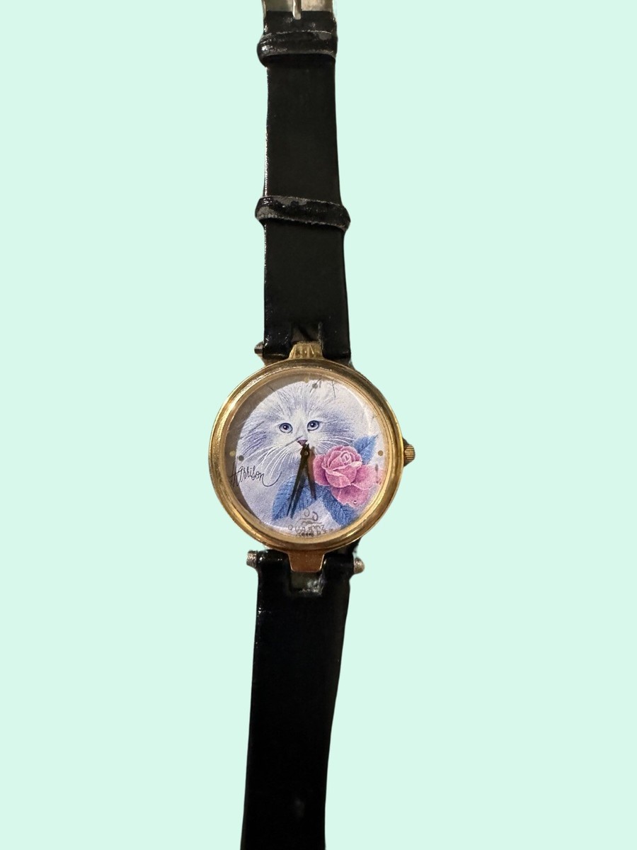 RARE Harrsion Vintage 1990 Quartz Cat Rose Watch Bezel Stainless Steel Vx10 READ Retro 1990 Seiko Water Resistant Quartz Mens Watch W/ St  main image 4