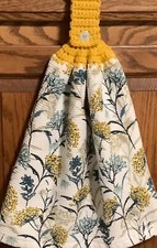 Double hanging kitchen towel flowers garden crocheted yellow top