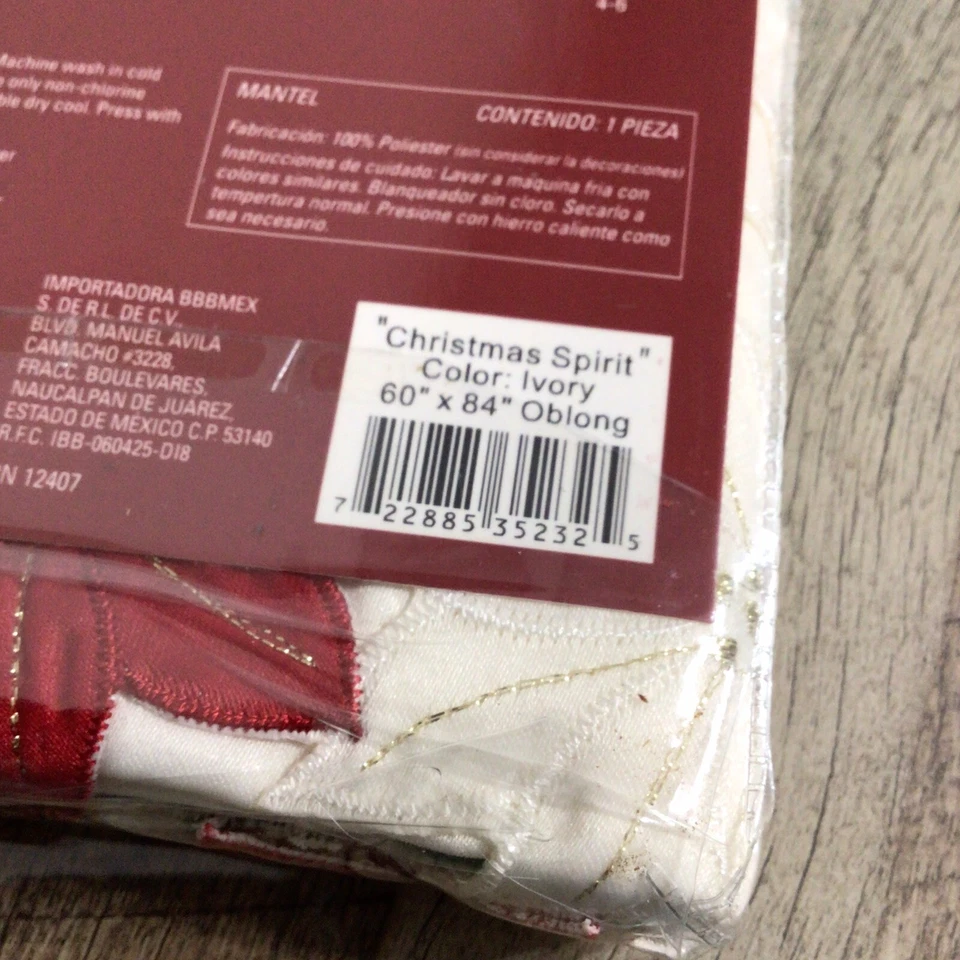 Christmas Spirit Tablecloth 60”x84” Oblong Holiday Poinsettia NIP - Image 4 of 4