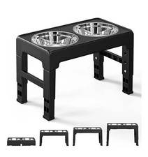 Elevated Dog Bowl Pet Feeder Stainless Steel Raised Food Water Stand w/ 2 Bowls
