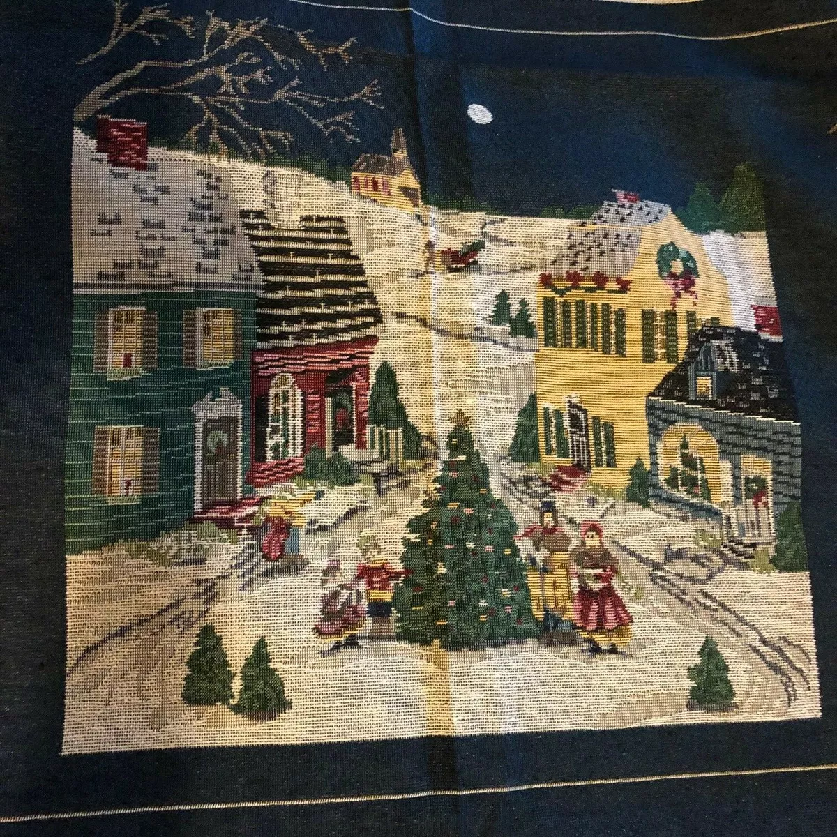 Tapestry Fabric w Christmas Village Full Moon Singing Carolers 2 Yards