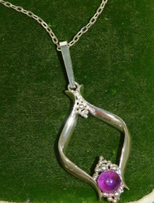 NOS Britisch Vintage Sterlingsilber lila Amethyst Anhänger 20'' Kette Halskette 8h61