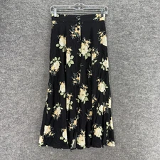 A. Byer Skirt Women M Medium Black Floral Maxi Long Button Up Rayon Mid Rise