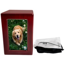 Wooden Red Funeral Cremation Urn with Photo Frame For Dogs And Cats 4.3 x 4.1in