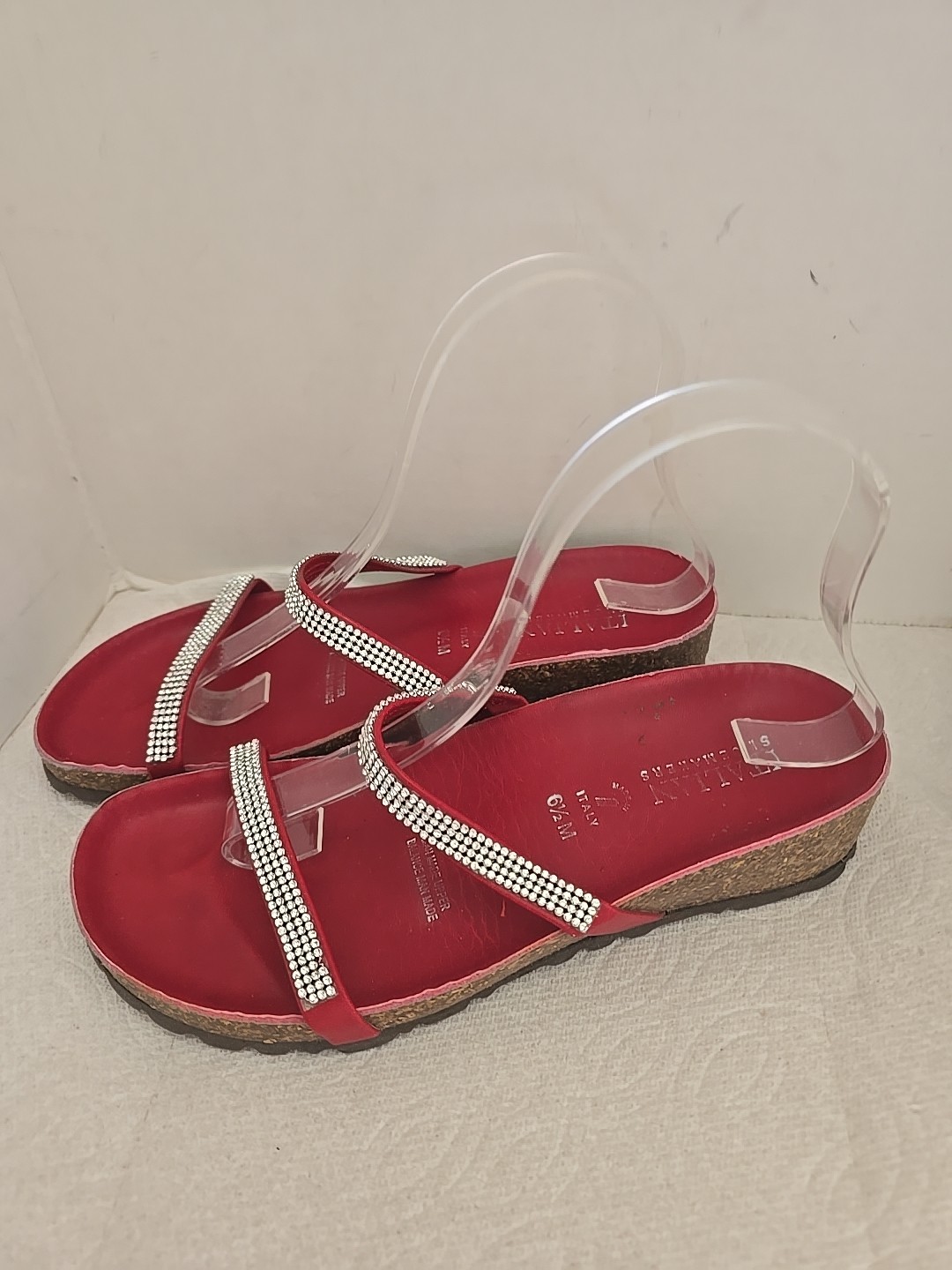 APL Sandali donna rosa calzolaio italiano incrostati cristallo schiena aperta misura. 6 5 M