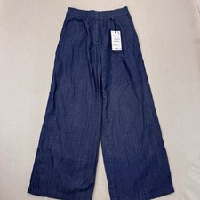NWT Zara Women s Super Wide Leg Pant Dark Blue Sz S Elastic Waist Denim Pants