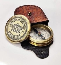 Antique Brass Compass with Leather Case Vintage Nautical Collectible & Gift Item