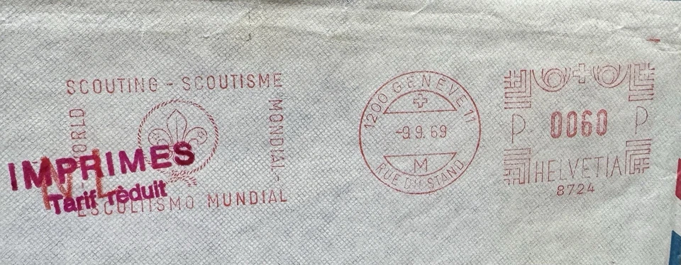 Swiss 1969 Meter Cover +Boy Scouts World Bureau +Slogan Meter +Scouting Topical - Image 2 of 3