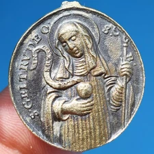AWESOME ST GERTRUDE THE GREAT MEDAL ANTIQUE 18TH CENTURY BENEDICTINE MEDALLION