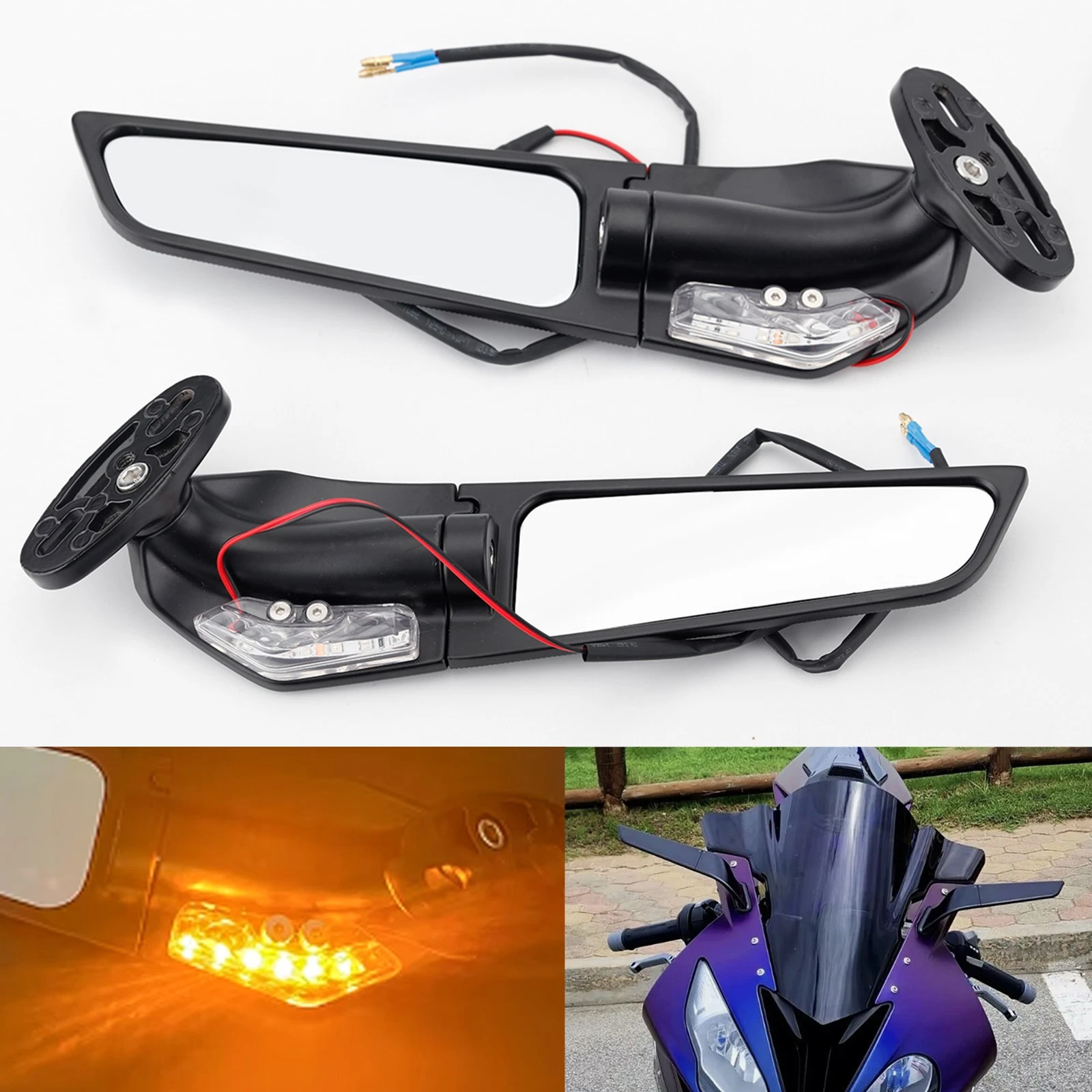 Wind Wing Rearview Mirrors For Yamaha YZF R1 R3 R6 Kawasaki Ninja ZX6R ZX10R