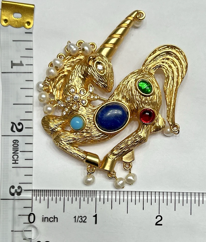 Broche prendedor caballo unicornio diamantes de imitación de cristal vintage flor fantasía con joyas azul Foto 2 de 4