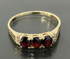 9K Yellow Gold W/ Garnet & CZ Three Stone Ring Size V 1/2  -  11