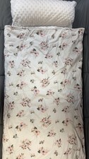 Toddler Nap Mat With Removable Pillow: White With Floral Design