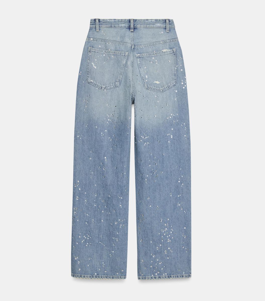 Zara TRF Straight Leg Rhinestone Jeans Blue Size UK6 UK8 UK10 UK12