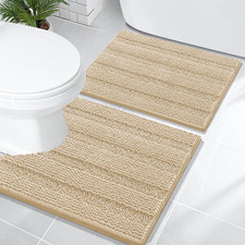 Thick Bathroom Rugs Sets 2 Piece, Soft Absorbent Chenille Striped Bath Mats and