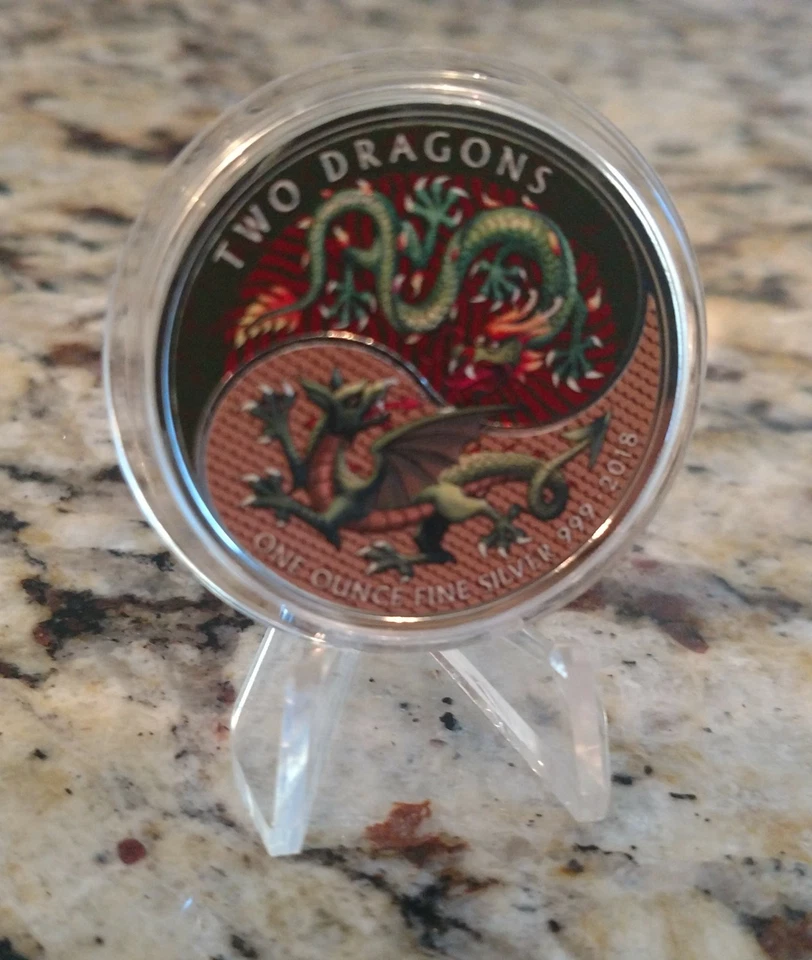 2018 Great Britain 2 Dragons 1 Ounce Pure Silver .999 Colorized Coin! - Image 3 of 4