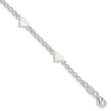 Child's Sterling Silver Heart Station Cable Chain Bracelet, 5.5 Inch