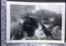 Military Truck Accident Destroyed Vehicle Soldier Vintage BW Photo Snapshot