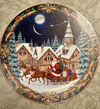 Santa & Reindeer Christmas Snow Village Metal Sign-8in-Lightweight-#festive