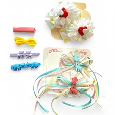 Vintage Cute Kids Hair Clips Lot 80’s Cats Bows Lace Trim 