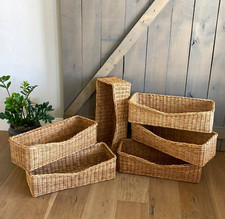Long Narrow 22.5 Woven Wicker Storage Baskets Warm Natural Tan Set Of 6