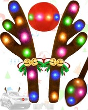 Christmas Reindeer Antlers Car Decoration Kit, IP44 Waterproof LED Lights Nos...