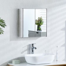 Bathroom Cabinet Double Door Wall Mount Mirror Storage Cupboard Stainless Steel