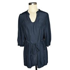 GRAHAM  & SPENCER Navy Blue Mini Shirt Dress Women's Size Small Silk Classic