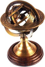 5" Nautical Brass Armillary Sphere World Globe Rosewood Base Table Decor Gift