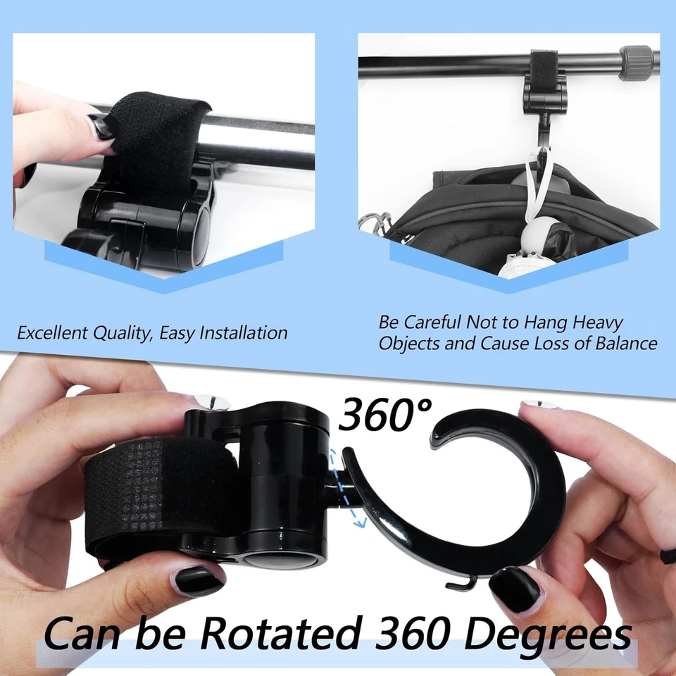 4 PCS 360° Rotating Walker & Stroller Hooks, Multipurpose Hanging Clips - Image 3 of 4