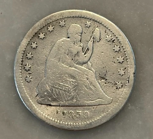 1859-P Seated Liberty Quarter - AG - About Good - 90% Silver