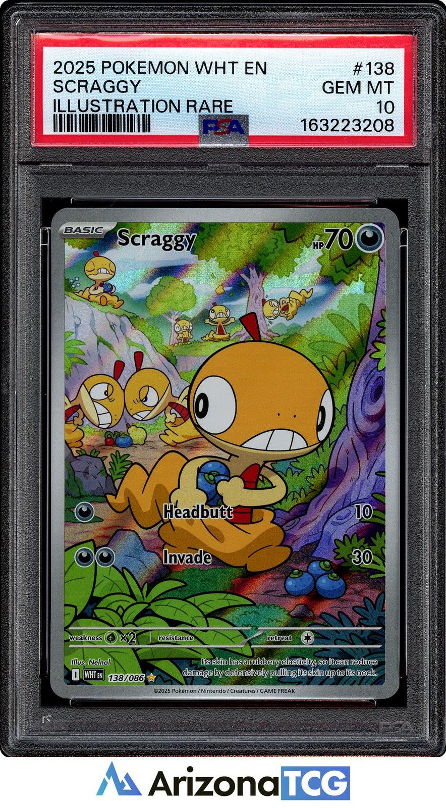 Pokemon 2025 Scraggy 138/086 Illustration Rare White Flare GEM MINT PSA 10