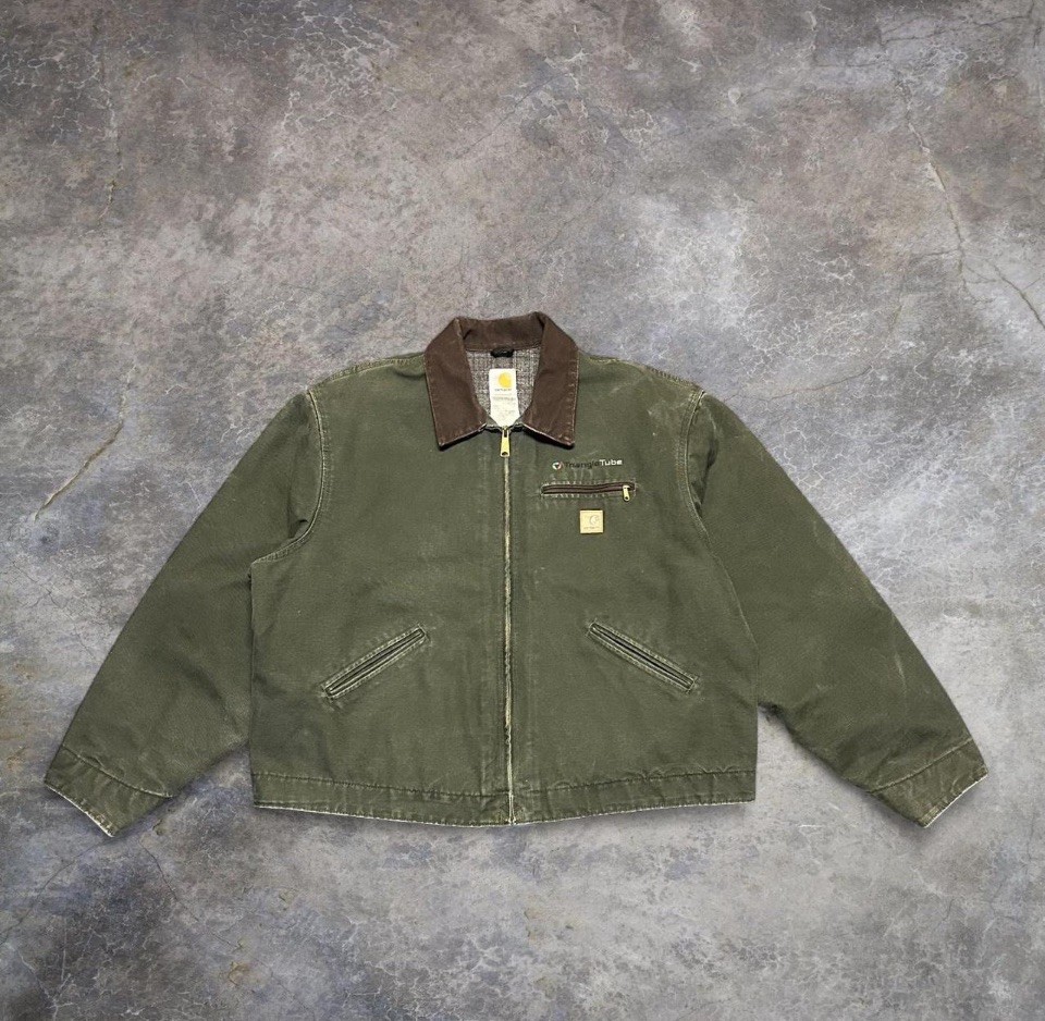 Vintage Carhartt J97 MOS Blanket Lined Brown Collar Duck Detroit Jacket Mens 2XL