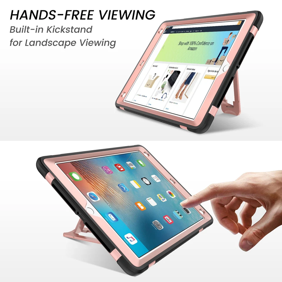 For iPad 5th / 6th Gen / iPad Air 2 Case Kickstand Rugged Shockproof Cover - Image 3 of 4
