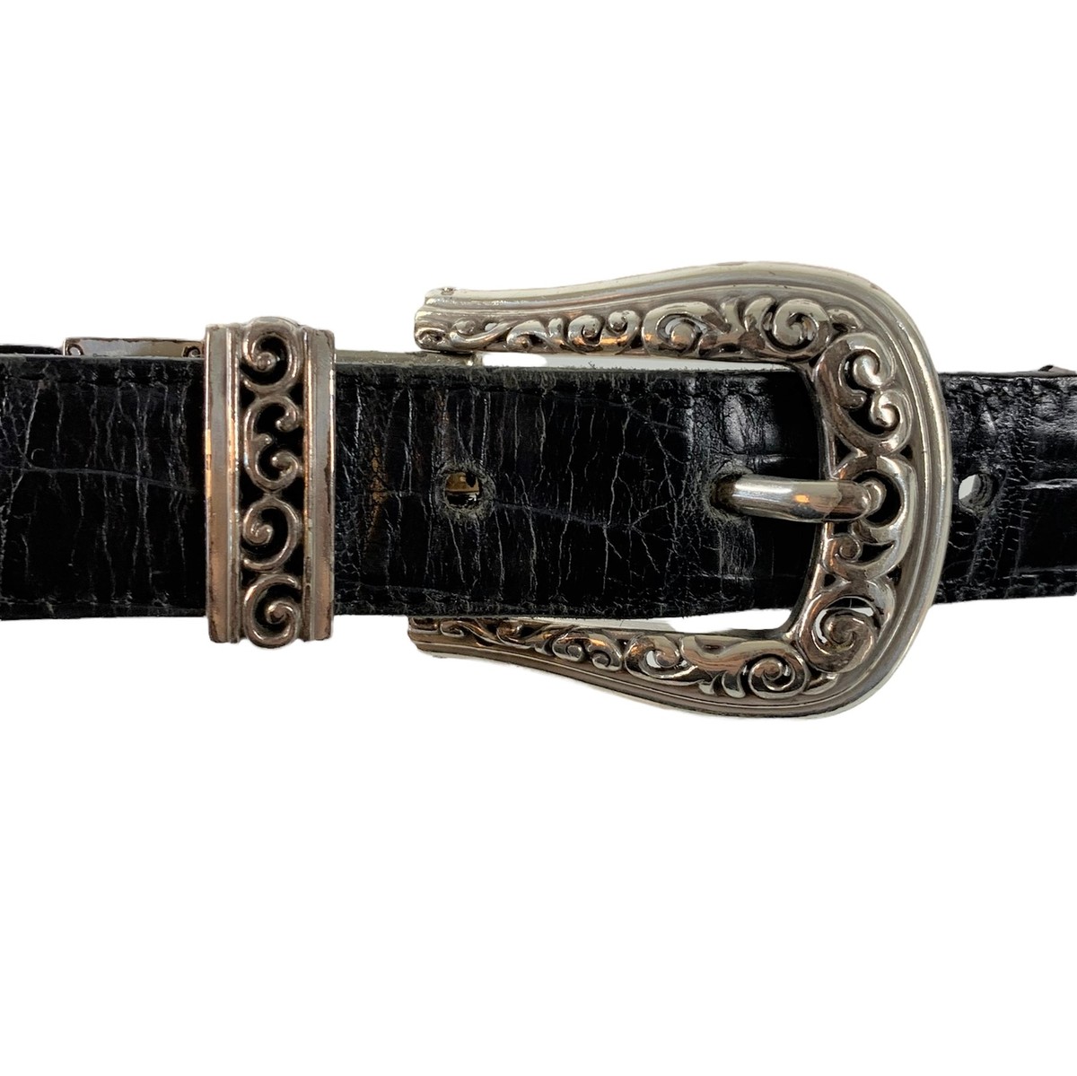 Brighton Croc Embossed Leather Reversible Twist Belt B40313 L-34 VTG Brighton Reversible Black/Brown Croc Embossed Leather  main image 3