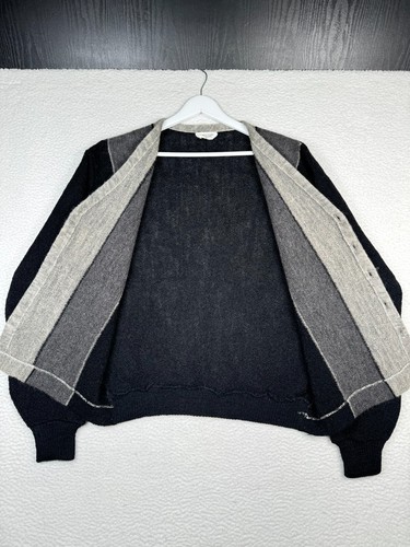 Vintage 60s Mohair Wool Cardigan Striped Black - Men's M/L - Picture 7 of 12