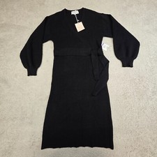 Charles Henry Long Sleeve Faux Wrap Sweater Dress In Black Medium NEW