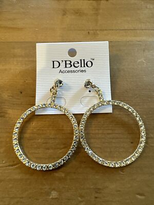 D Bello Rhinestone Hoop Post Dangle Earrings In Gold Tone Setting