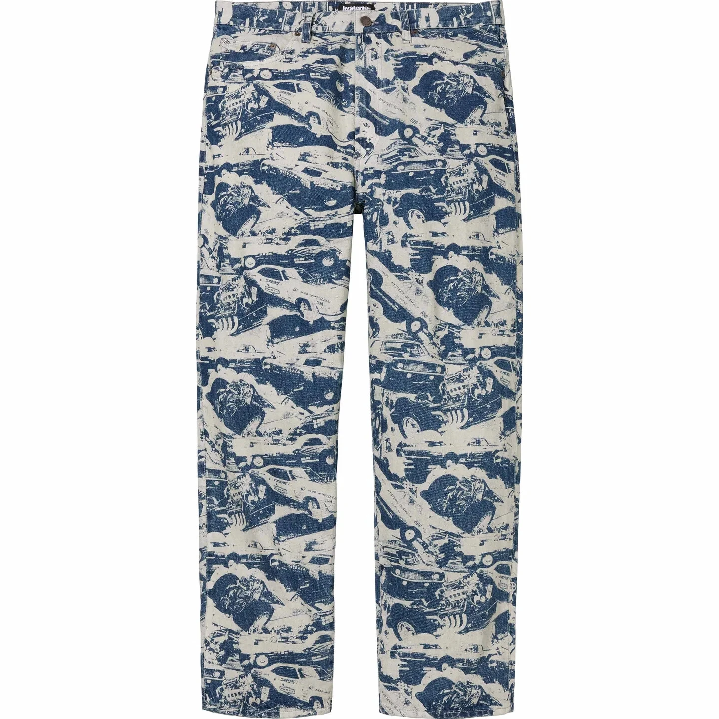 Supreme FW24 Hysteric Glamour Cars Baggy Lavé Indigo Jeans Taille 34 Neuf En Main