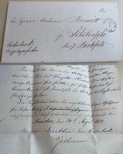 Letter M&uuml;nster 1852 Pension Bank Director Albert von Hartmann &rarr; Amtmann SCHILDESCHE
