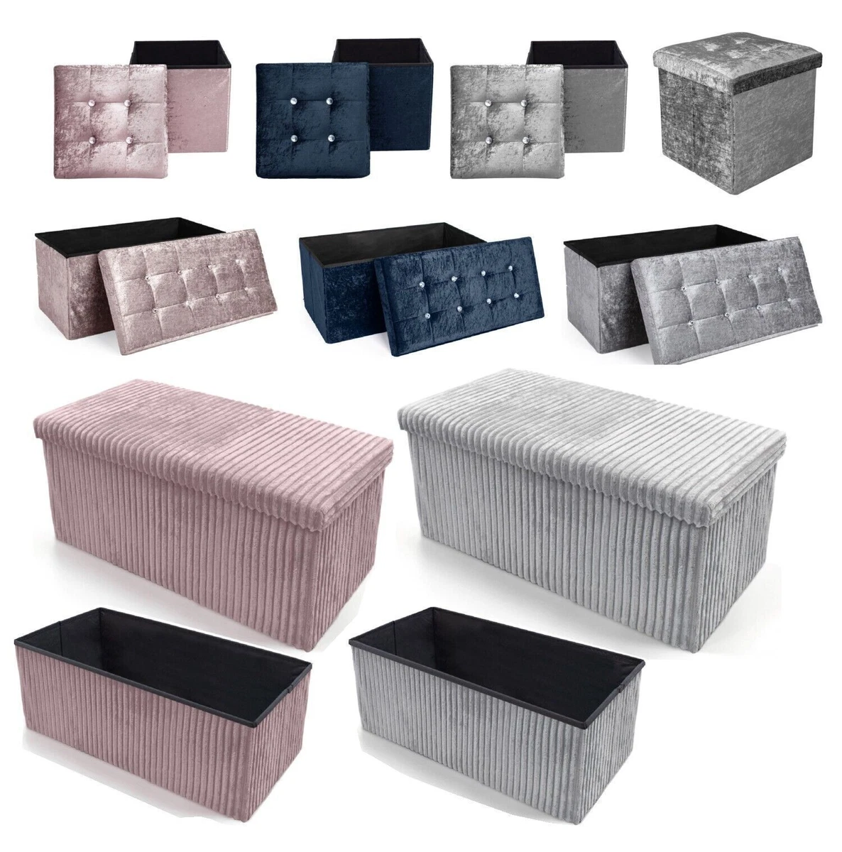 Foldable Storage box Ottoman Seat Toy Quilted Storage Box Crushed