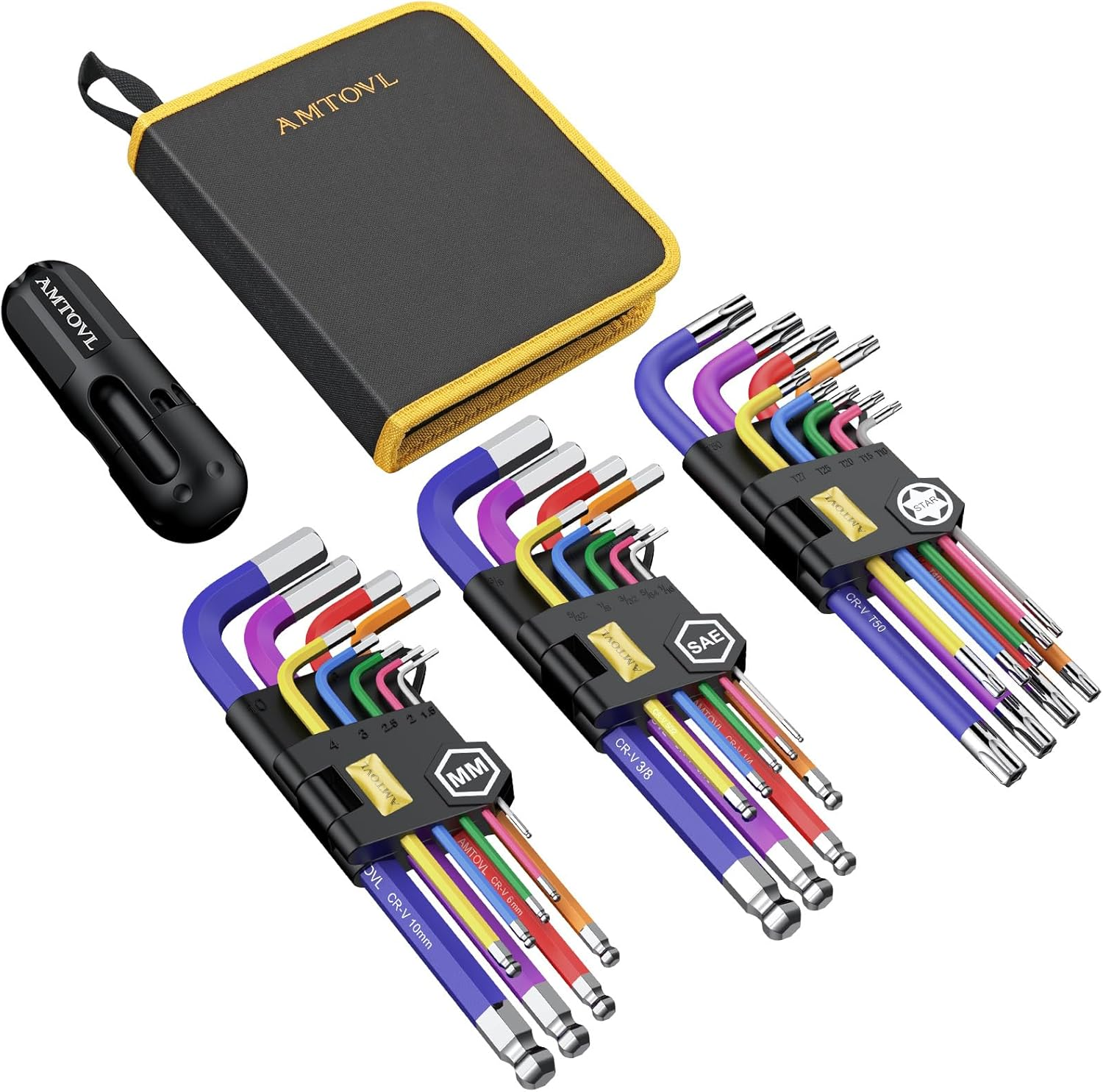 27PCS Metric & SAE Allen Wrench Set with Extra Long Ball and Star End Hex Keys