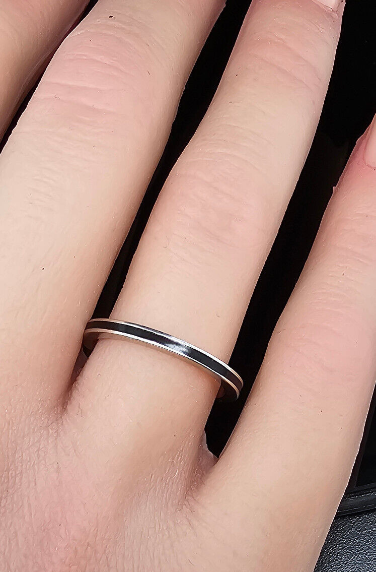 Hidalgo BLACK ENAMEL STACKABLE ETERNITY BAND RING… - image 3